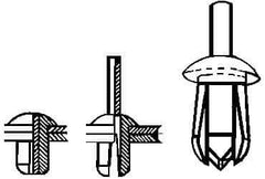 Made in USA - Round Head Nylon Push Mount Blind Rivet - Nylon Mandrel, 0.093" to 0.35" Grip, 0.38" Head Diam, 0.187" Max Hole Diam, 0.45" Length Under Head, 1/8" Body Diam - Apex Tool & Supply