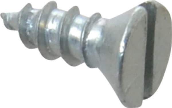 Value Collection - #6, 3/8" OAL, Slotted Drive, Flat Head Wood Screw - Zinc Plated Steel, Grade 2 - Apex Tool & Supply