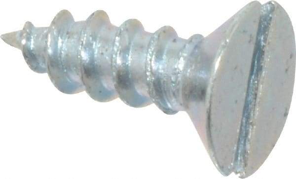 Value Collection - #8, 1/2" OAL, Slotted Drive, Flat Head Wood Screw - Zinc Plated Steel, Grade 2 - Apex Tool & Supply