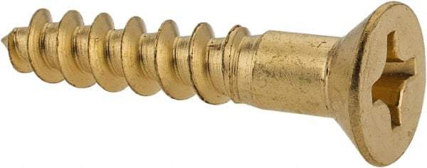 Value Collection - #12, 1-1/4" OAL, Phillips Drive, Flat Head Wood Screw - Brass - Apex Tool & Supply