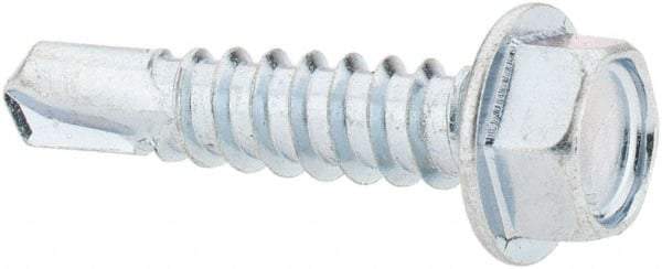 Value Collection - #12, Hex Washer Head, Hex Drive, 1" Length Under Head, #3 Point, Self Drilling Screw - Steel, Zinc-Plated Finish - Apex Tool & Supply