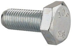 Value Collection - M10x1.25mm Metric Fine, 25mm Length Under Head Hex Head Cap Screw - Fully Threaded, Grade 8.8 Steel, Zinc-Plated Finish, 17mm Hex - Apex Tool & Supply