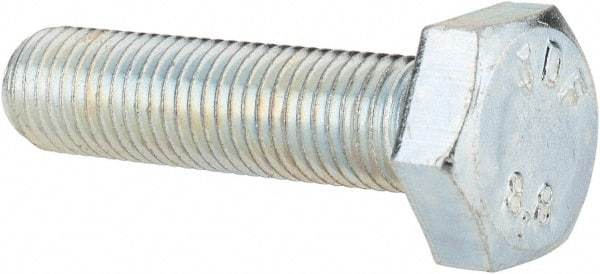 Value Collection - M10x1.25mm Metric Fine, 40mm Length Under Head Hex Head Cap Screw - Fully Threaded, Grade 8.8 Steel, Zinc-Plated Finish, 17mm Hex - Apex Tool & Supply