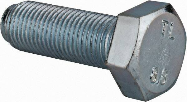 Value Collection - M12x1.25mm Metric Fine, 35mm Length Under Head Hex Head Cap Screw - Fully Threaded, Grade 8.8 Steel, Zinc-Plated Finish, 19mm Hex - Apex Tool & Supply