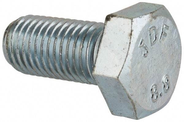 Value Collection - M12x1.50mm Metric Fine, 25mm Length Under Head Hex Head Cap Screw - Fully Threaded, Grade 8.8 Steel, Zinc-Plated Finish, 19mm Hex - Apex Tool & Supply