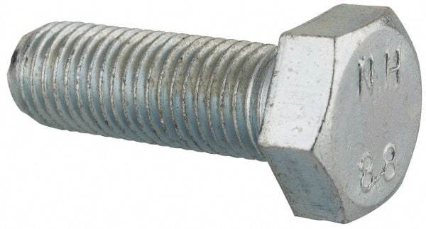 Value Collection - M12x1.50mm Metric Fine, 35mm Length Under Head Hex Head Cap Screw - Fully Threaded, Grade 8.8 Steel, Zinc-Plated Finish, 19mm Hex - Apex Tool & Supply