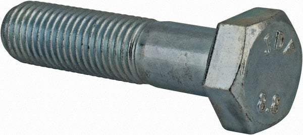 Value Collection - M12x1.50mm Metric Fine, 50mm Length Under Head Hex Head Cap Screw - Partially Threaded, Grade 8.8 Steel, Zinc-Plated Finish, 19mm Hex - Apex Tool & Supply