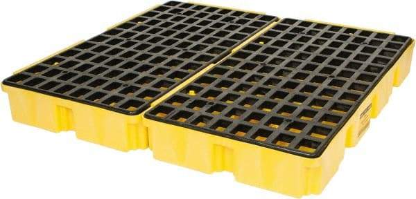 Eagle - 30 Gal Sump, 10,000 Lb Capacity, 4 Drum, Polyethylene Platform - 51-1/2" Long x 51-1/2" Wide x 6-1/2" High, Yellow, Liftable Fork, Low Profile, Vertical, 2 x 2 Drum Configuration - Apex Tool & Supply