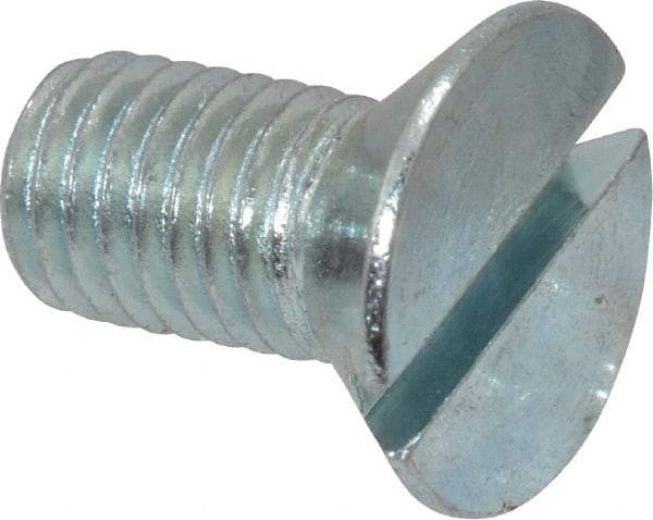 Value Collection - 1/4-28 UNF, 1/2" OAL Slotted Drive Machine Screw - Flat Head, Grade J82 Steel, Zinc-Plated Finish, Without Washer - Apex Tool & Supply