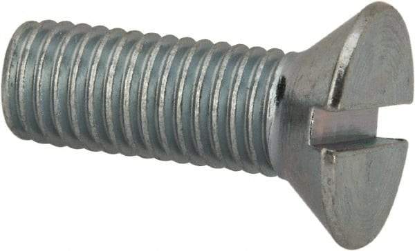 Value Collection - 1/4-28 UNF, 3/4" OAL Slotted Drive Machine Screw - Flat Head, Grade J82 Steel, Zinc-Plated Finish, Without Washer - Apex Tool & Supply