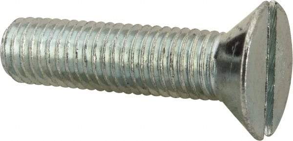 Value Collection - 1/4-28 UNF, 1" OAL Slotted Drive Machine Screw - Flat Head, Grade J82 Steel, Zinc-Plated Finish, Without Washer - Apex Tool & Supply
