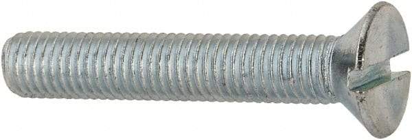 Value Collection - 1/4-28 UNF, 1-1/2" OAL Slotted Drive Machine Screw - Flat Head, Grade J82 Steel, Zinc-Plated Finish, Without Washer - Apex Tool & Supply