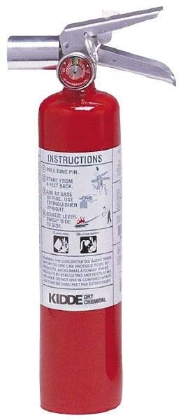 Kidde - 2.5 Lb, 2-B:C Rated, Halotron Fire Extinguisher - 3" Diam x 14.87" High, 100 psi, 10' Discharge in 9 sec, Steel Cylinder - Apex Tool & Supply