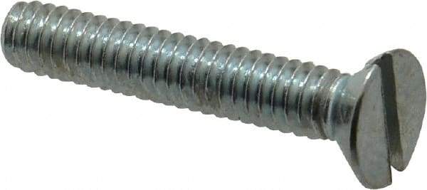 Value Collection - 1/4-20 UNC, 1-1/2" OAL Slotted Drive Machine Screw - Flat Head, Grade 2 Steel, Zinc-Plated Finish, Without Washer - Apex Tool & Supply