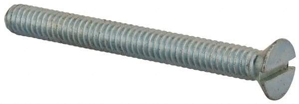 Value Collection - 1/4-20 UNC, 2-1/2" OAL Slotted Drive Machine Screw - Flat Head, Grade 2 Steel, Zinc-Plated Finish, Without Washer - Apex Tool & Supply