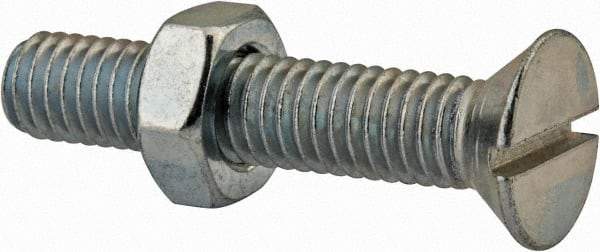 Value Collection - 3/8-16 UNC, 2" OAL Slotted Drive Machine Screw - Flat Head, Grade 2 Steel, Zinc-Plated Finish, Without Washer - Apex Tool & Supply
