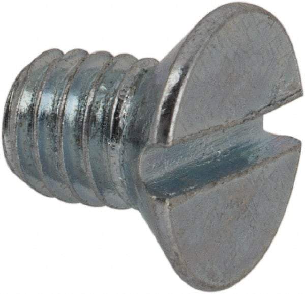 Value Collection - M4x0.70, 6mm OAL Slotted Drive Machine Screw - Flat Head, Grade 4.8 Steel, Zinc-Plated Finish, Without Washer - Apex Tool & Supply