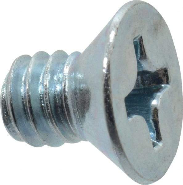 Value Collection - 1/4-20 UNC, 3/8" OAL Phillips Drive Machine Screw - Flat Head, Grade 2 Steel, Zinc-Plated Finish, Without Washer - Apex Tool & Supply