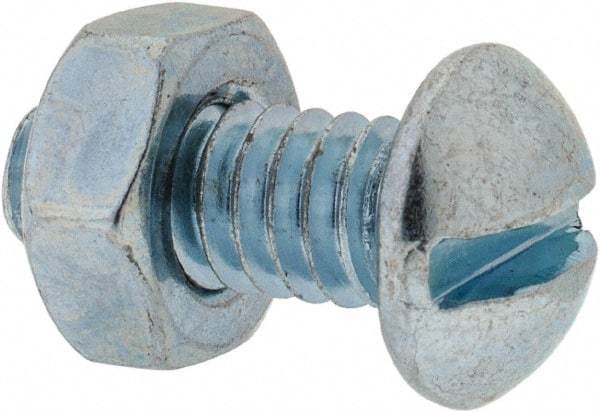 Value Collection - 1/4-20 UNC, 5/8" Length Under Head Slotted Drive Machine Screw - Round Head, Grade 2 Steel, Zinc-Plated Finish, Without Washer - Apex Tool & Supply