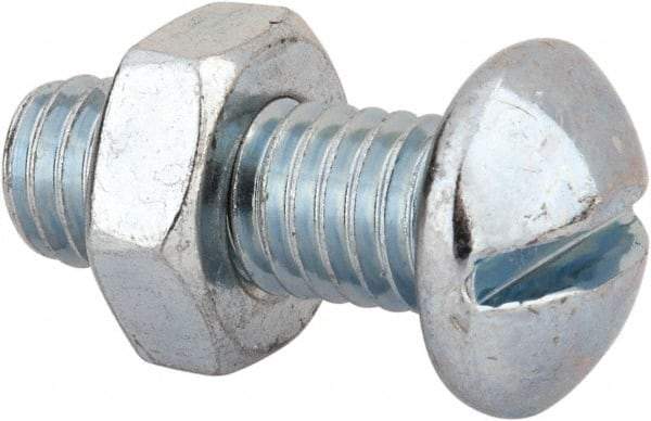Value Collection - 3/8-16 UNC, 1" Length Under Head Slotted Drive Machine Screw - Round Head, Grade 2 Steel, Zinc-Plated Finish, Without Washer - Apex Tool & Supply