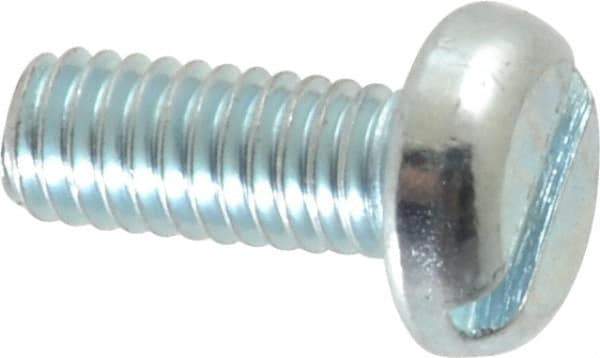 Value Collection - M4x0.70, 10mm Length Under Head Slotted Drive Machine Screw - Pan Head, Grade 4.8 Steel, Zinc-Plated Finish, Without Washer - Apex Tool & Supply