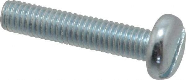 Value Collection - M6x1.00, 30mm Length Under Head Slotted Drive Machine Screw - Pan Head, Grade 4.8 Steel, Zinc-Plated Finish, Without Washer - Apex Tool & Supply