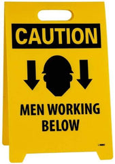 NMC - Caution - Men Working Above, Caution - Men Working Below, 12" Wide x 19" High, Plastic Floor Sign - A-Frame, Black on Yellow, For Accident Prevention - Apex Tool & Supply