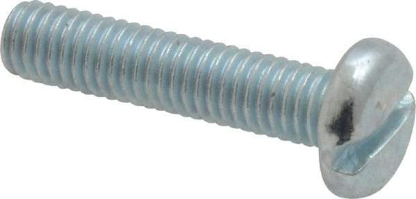 Value Collection - #10-32 UNF, 7/8" Length Under Head Slotted Drive Machine Screw - Pan Head, Grade J82 Steel, Zinc-Plated Finish, Without Washer - Apex Tool & Supply