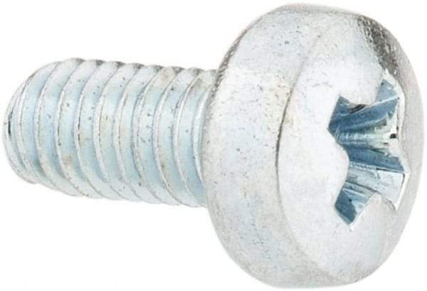 Value Collection - M3x0.50, 6mm Length Under Head Phillips Drive Machine Screw - Pan Head, Grade 4.8 Steel, Zinc-Plated Finish, Without Washer - Apex Tool & Supply