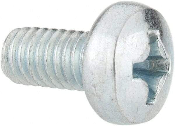 Value Collection - M4x0.70, 8mm Length Under Head Phillips Drive Machine Screw - Pan Head, Grade 4.8 Steel, Zinc-Plated Finish, Without Washer - Apex Tool & Supply