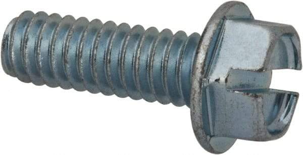 Value Collection - 1/4-20 UNC, 3/4" OAL Slotted Drive Machine Screw - Hex Washer Head, Grade J82 Steel, Zinc-Plated Finish, Without Washer - Apex Tool & Supply
