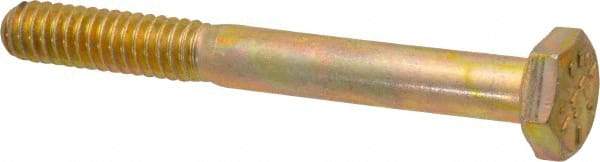 Made in USA - 1/4-20 UNC, 2-1/4" Length Under Head Hex Head Cap Screw - Partially Threaded, Grade 8 Alloy Steel, Zinc Yellow Dichromate Finish, 7/16" Hex - Apex Tool & Supply