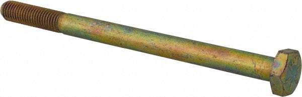 Made in USA - 1/4-28 UNF, 3-1/2" Length Under Head Hex Head Cap Screw - Partially Threaded, Grade 8 Alloy Steel, Zinc Yellow Dichromate Finish, 7/16" Hex - Apex Tool & Supply