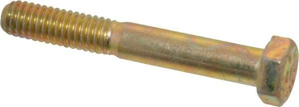 Made in USA - 5/16-18 UNC, 2-1/4" Length Under Head Hex Head Cap Screw - Partially Threaded, Grade 8 Alloy Steel, Zinc Yellow Dichromate Finish, 1/2" Hex - Apex Tool & Supply