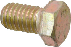 Made in USA - 7/16-14 UNC, 3/4" Length Under Head Hex Head Cap Screw - Fully Threaded, Grade 8 Alloy Steel, Zinc Yellow Dichromate Finish, 5/8" Hex - Apex Tool & Supply