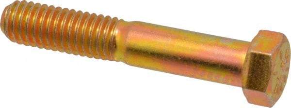 Made in USA - 7/16-14 UNC, 2-1/2" Length Under Head Hex Head Cap Screw - Partially Threaded, Grade 8 Alloy Steel, Zinc Yellow Dichromate Finish, 5/8" Hex - Apex Tool & Supply