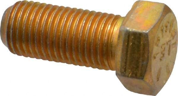 Made in USA - 7/16-20 UNF, 1" Length Under Head Hex Head Cap Screw - Fully Threaded, Grade 8 Alloy Steel, Zinc Yellow Dichromate Finish, 5/8" Hex - Apex Tool & Supply
