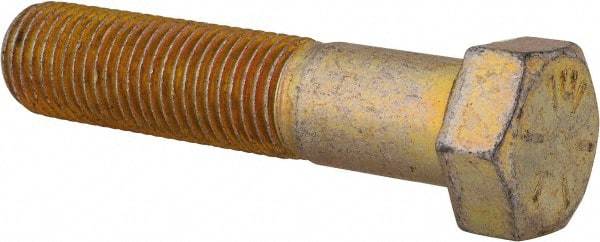 Made in USA - 7/16-20 UNF, 2" Length Under Head Hex Head Cap Screw - Partially Threaded, Grade 8 Alloy Steel, Zinc Yellow Dichromate Finish, 5/8" Hex - Apex Tool & Supply