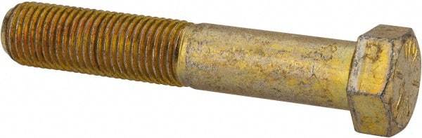 Made in USA - 7/16-20 UNF, 2-1/2" Length Under Head Hex Head Cap Screw - Partially Threaded, Grade 8 Alloy Steel, Zinc Yellow Dichromate Finish, 5/8" Hex - Apex Tool & Supply