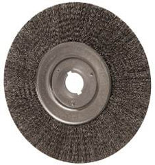 Weiler - 10" OD, 1-1/4" Arbor Hole, Crimped Steel Wheel Brush - 3/4" Face Width, 2-1/2" Trim Length, 0.014" Filament Diam, 4,000 RPM - Apex Tool & Supply
