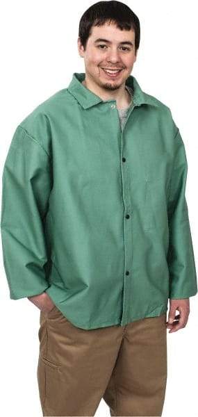 Steel Grip - Size 2XL Welding & Flame Resistant/Retardant Jacket - Green, Cotton, Snaps Closure, 52 to 54" Chest - Apex Tool & Supply