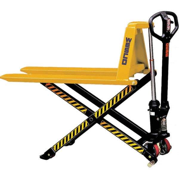 Wesco Industrial Products - 2,200 Lb Capacity, 31-1/2" Lift Scissor High Lift - 3.6" Min Lift Height, 44-1/2" Fork Length x 27" Fork Width, 27" Overall Width - Apex Tool & Supply