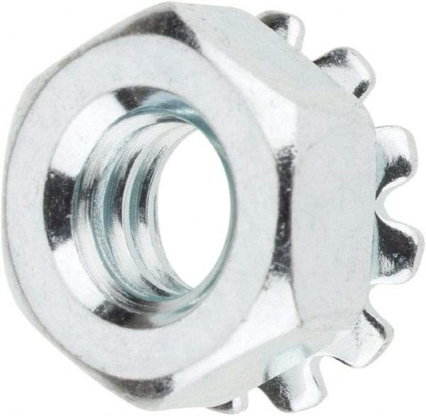 Value Collection - 1/4-20, Zinc Plated, Steel Hex Nut with External Tooth Washer - 1/2" Washer Diam, 7/16" Width Across Flats - Apex Tool & Supply