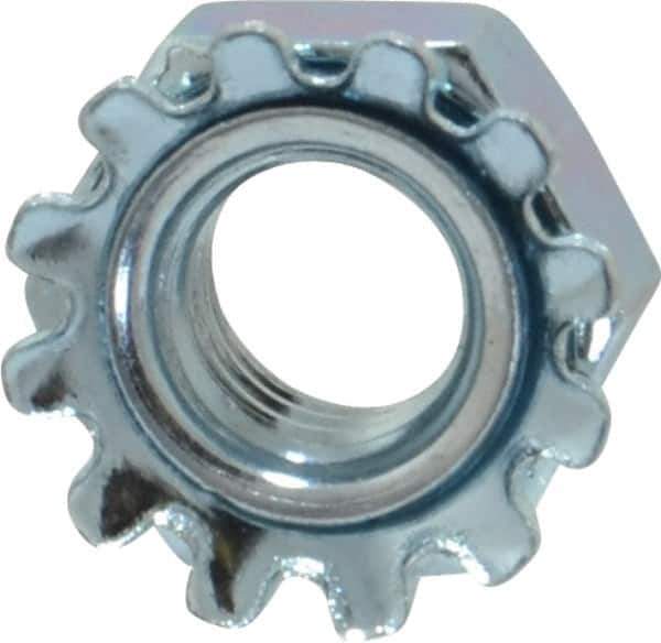 Value Collection - 1/4-28, Zinc Plated, Steel Hex Nut with External Tooth Washer - 1/2" Washer Diam, 7/16" Width Across Flats - Apex Tool & Supply