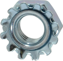 Value Collection - 1/4-28, Zinc Plated, Steel Hex Nut with External Tooth Washer - 1/2" Washer Diam, 7/16" Width Across Flats - Apex Tool & Supply