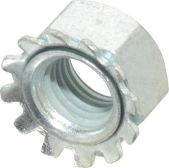 Value Collection - 5/16-24, Zinc Plated, Steel Hex Nut with External Tooth Washer - 0.61" Washer Diam, 1/2" Width Across Flats, ASME B18.21.1 Fastner Standard, Rockwell C40 to C50 Hardness, Grade SAE 1050 - Apex Tool & Supply