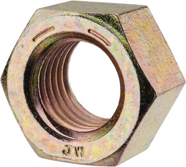 Value Collection - 1-1/8 - 7 UNC Steel Right Hand Hex Nut - 1-11/16" Across Flats, 31/32" High, Zinc Yellow Dichromate Finish - Apex Tool & Supply