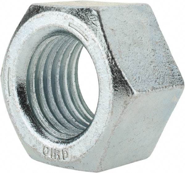 Value Collection - 1-1/2 - 6 UNC Steel Right Hand Hex Nut - 2-1/4" Across Flats, 1-9/32" High, Zinc-Plated Finish - Apex Tool & Supply