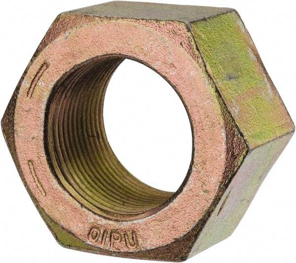 Value Collection - 1-3/8 - 12 UN Steel Right Hand Hex Nut - 2-1/16" Across Flats, 1-11/64" High, Zinc Yellow Dichromate Finish - Apex Tool & Supply
