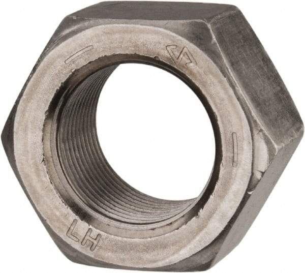 Value Collection - 1-14 UNF Steel Left Hand Hex Nut - 1-1/2" Across Flats, 55/64" High, Uncoated - Apex Tool & Supply